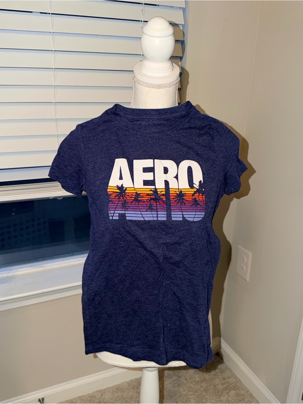 Aeropostale Navy Tee with Sunset Stripe AERO Logo